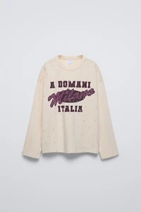Zara Girls Size 6/7 Rhinestone "Milano" T- Shirt “ Pink/Cream - Picture 1 of 6