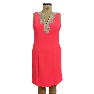 NWT Vince Camuto womens neon pink sleeveless shift dress w embroidered neck sz 8 - Picture 1 of 7
