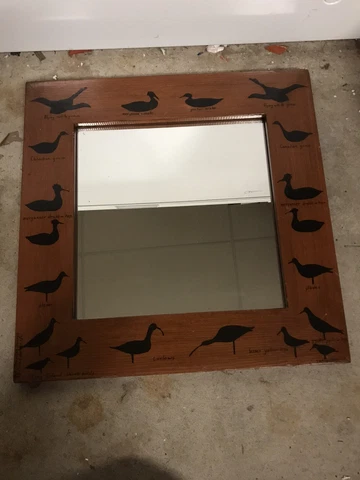 Early American Decoys Pine Hall Mirror 18x18” Signed PB Schad Stenciler Cover