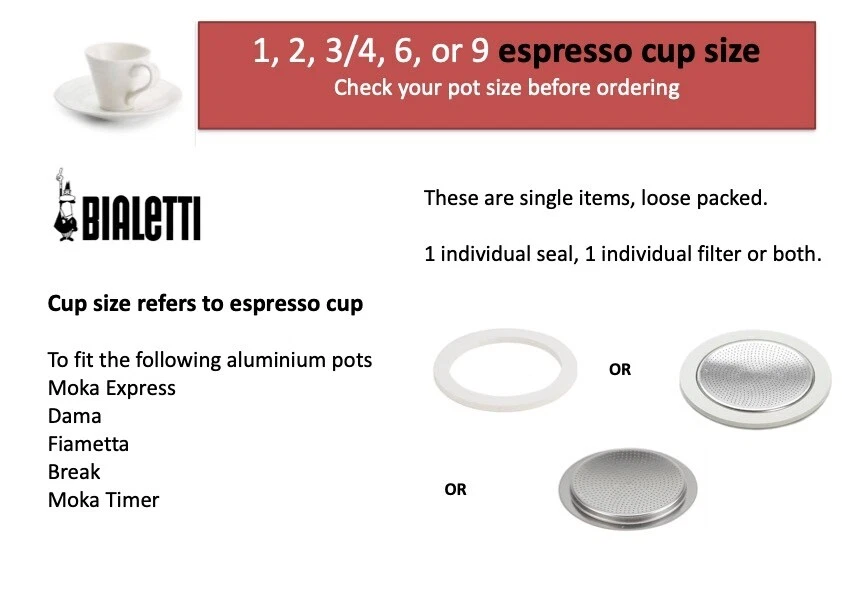 Bialetti 1 2 3 4 6 Espresso Cups Single Spare Seal Gasket Filter Moka Dama Mini - Image 1 of 1