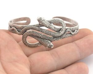 Snake Bracelet Antique Silver Plated Brass 55-70 mm inner size - Adjustable 4561