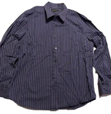 Camisa de vestir Express Design Studio azul negro a rayas con botones para hombre talla XL Foto 1 de 4