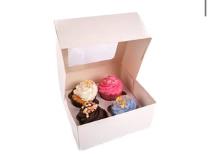 $ Cup Cake Box & Insert - 4 Cupcakes - White - Cardboard - Picture 1 of 4