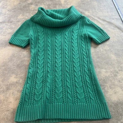 Винтажный свитер Charlotte Rousse размер L зеленый короткий рукав кабель вязаный воротник-капот - Изображение 1 из 4