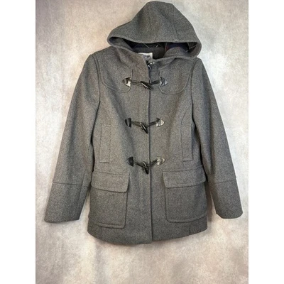 Abrigo de mujer St Johns Bay gris mezcla de lana cachemir con capucha cierre de palanca MedPetite Foto 1 de 4