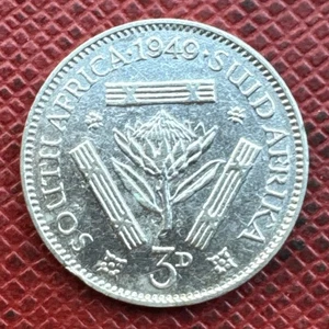 Sudáfrica 1949 3 peniques de plata. Jorge VI. KM# 35,1 - Imagen 1 de 2