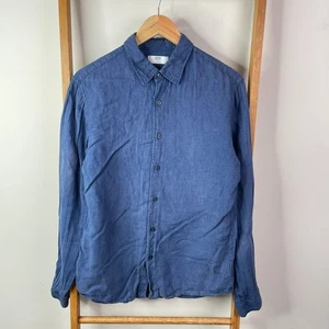 Uniqlo Button Up Shirt Mens Medium Blue Chambray Long Sleeve Linen Work Casual - Picture 1 of 13