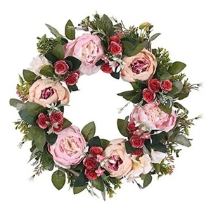 Door Wreath Floral Wreath Fake Flowers 15" Artificial Peony Wreath with Green - Picture 1 of 7