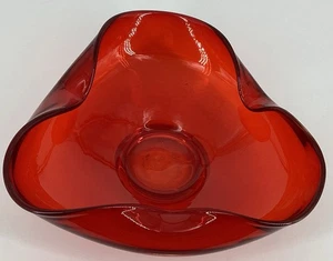 Mid Century Modern Murano? ORANGE RED ART GLASS Cigar Cigarette ASHTRAY BOWL - Picture 1 of 10