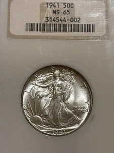 Walking Liberty 1941 medio prístino NGC antiguo soporte graso como nuevo 65 extremadamente bonito - Imagen 1 de 2