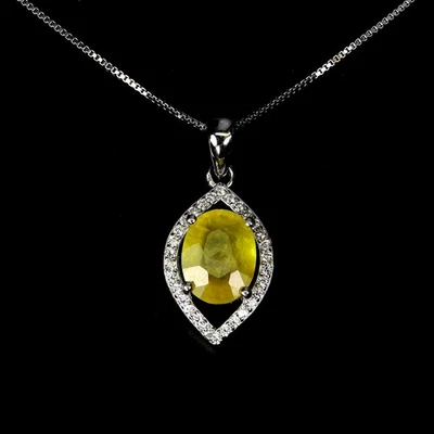 925 Sterling Silver Necklace Oval Yellow Sapphire 9x7mm Gemstone Jewelry 18in - Image 1 of 4