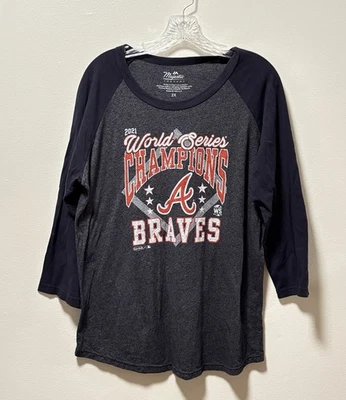 Atlanta Braves Women's 3/4 Sleeve T-Shirt Gray 2021 World Series Champions 2XL - Image 1 of 4