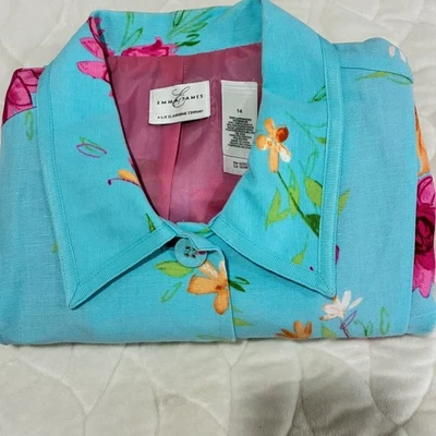 Emma James Floral Linen Blend Blazer Jacket Career Office Coat Womens Size 14 - Image 1 of 4