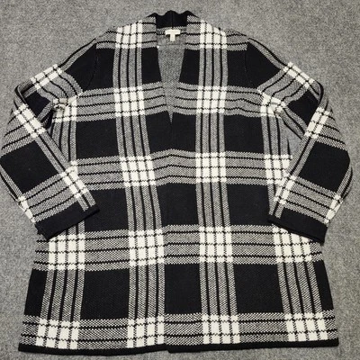 Suéter Talbots Plus para mujer 1X cárdigan largo tejido frontal abierto a cuadros negro blanco  Foto 1 de 4