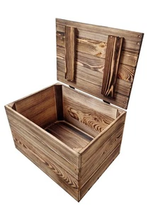Wooden Box with Lid, Flap, Storage Chest, Wooden Crate 39x29x25 cm, Steel Hinges - Picture 1 of 21