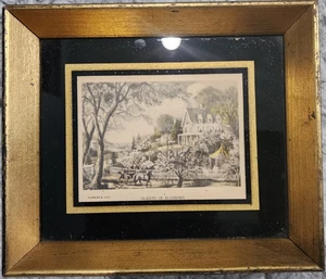 Currier & Ives “Season of Blossoms” Framed Print Lithograph  7.5"x6.5" Vintage - Picture 1 of 5