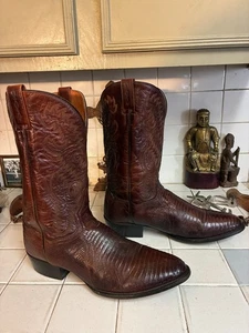 Dan Post Marrón COÑAC TEJU 2351 LAGARTO Y Cuero Botas Vaqueras Occidentales 14D - Imagen 1 de 14
