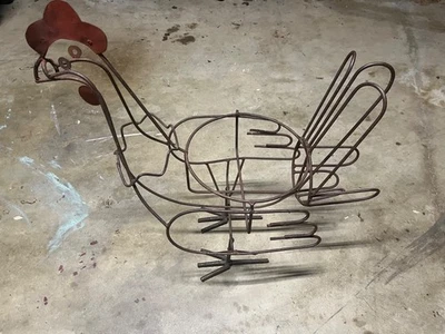 Escultura de alambre de porche jardín patio vintage gallo pollos jardinera granja 24" de alto Foto 1 de 4
