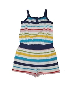 New Girl Tea Collection Houtbay Striped White Blue Yellow Summer Romper Size 4 - Picture 1 of 1