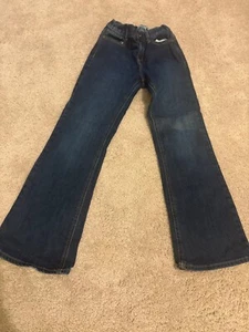 OshKosh Bgosh Girls Denim Bootcut Jeans Size 12 Regular Adjustable Dark Wash - Picture 1 of 6