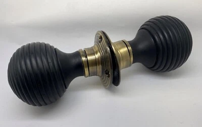 Pack Of Five Sets Brass Ebonised antique effect beehive door knob sets - Image 1 of 3