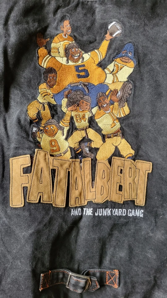 Mens Platinum FUBU Dark Blue Denim Leather Jacket Big Sewn Spellout Graphics 3XL - Image 1 of 4