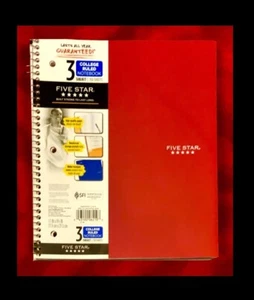 Cuaderno de 3 SUJETOS de cinco estrellas para universidad de cinco estrellas 150 hojas, cubierta de polietileno fuerte, ROJO - Imagen 1 de 12