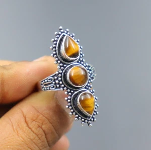 Natural Tiger's eye Gemstone Ring 925 sterling silver handmade for women - Picture 1 of 5