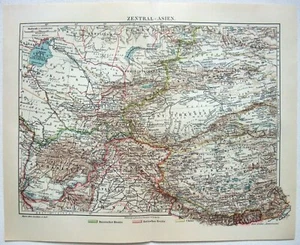 Asia Central - Mapa original de 1908 de Meyers. Cromolitografía antigua - Imagen 1 de 3