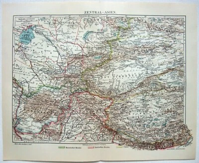 Central Asia - Original 1908 Map by Meyers. Antique Chromo-lithograph - Image 1 of 3
