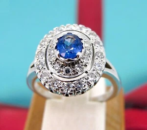 .50 ct Sapphire 14k White Gold .56 ctw Diamonds Ladies Halo Style Ring Size 7.5 - Picture 1 of 7