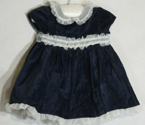 Vintage Laura Ashley Velvet Dress 1980's Navy Blue Heirloom Lace Baby Girl 3-6M - Picture 1 of 11