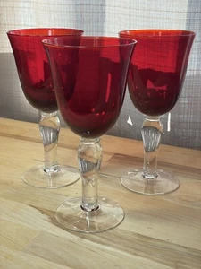 3 Artland rote mundgeblasene Glas Wasser Wein Kelche 7,75" klar dicker Stiel - Bild 1 von 9