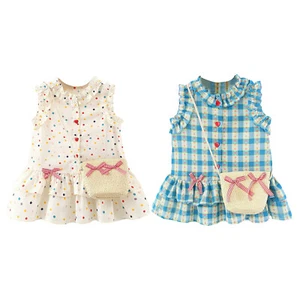 Baby Girls With Bag Round Collar Sundress Summer Dress Beachwear Casual Cute - Picture 1 of 26