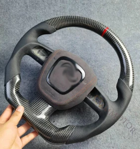 Sport Carbon Fiber Steering Wheel For Audi A4 A5 S4 S5 S6 S8 B7 B8 Flat 2008-14 - Picture 1 of 11