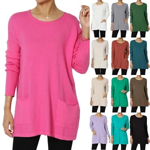 TheMogan Women's Long Sleeve Pocket Soft Knit Oversized Pullover Tunic Sweater - Picture 1 of 86
