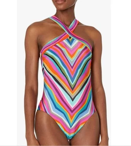 Trina Turk Women's Louvre Reversible High Neck One-piece Swimsuit Size 14 - Picture 1 of 15