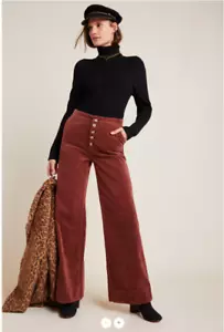 Anthologie Pilcro Corduroy Wide Leg Ankle Pants 12 Exposed Button High Waist - Picture 1 of 12