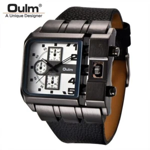 Oulm Mens Army Sports Big Dial Leather Strap Quartz Wrist Watch Military Style - Picture 1 of 10