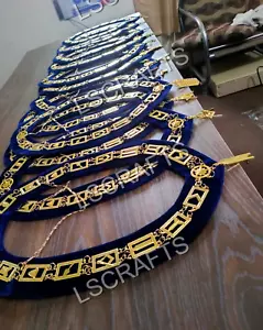 Juego de 12 PIEZAS Collares de Cadena Oficial Dorado de la Logia Azul Masónica de Oficial - Imagen 1 de 1