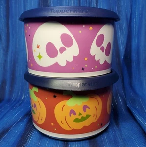 Tupperware Halloween One Touch Bote Set 4 tazas botes NUEVO - Imagen 1 de 2