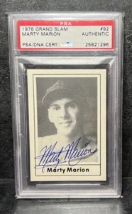 PSA/DNA Certified Marty Marion Autograph 1978 Grand Slam Card St Louis Browns - Picture 1 of 2