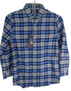 Vineyard Vines Kids Boys Blue Plaid Flannel Dress Button Up Shirt Size Small - Picture 1 of 7