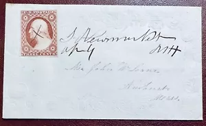 #11A - 3c 1851 61R3 Claret, XF 4 margin, S. Newmarket, NH embossed Ladies Cover - Picture 1 of 3