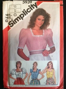 Pattern Simplicity 5939, misses’ square neck blouse, boho, retro 80s sz 10 - Picture 1 of 2