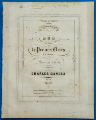 DANCLA PIANO VIOLON OP 70 PARTITION OPÉRA HÉROLD PRÉ AUX CLERCS DUO 1855 BEYNAC - Photo 1/4