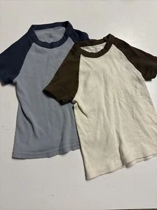 Brandy Melville Raglan Short Sleeve Blue Brown Knit T Shirts Osfa - Picture 1 of 5