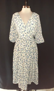 NEW LANE BRYANT Plus Size 14W A-Line Dress Blue Ivory Floral Elbow Sleeve Midi - Picture 1 of 5