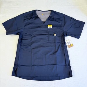 New Carhartt Men's Ripstop Scrub Top M Navy Blue V Neck C16418A - Picture 1 of 12