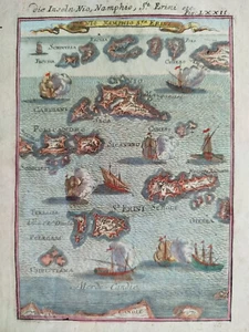 Griechenland Inseln Nio Namphio St. Erini - Original Karte Mallet - 1718 - Picture 1 of 2